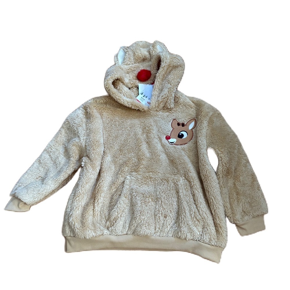 Rudolph the Red Nosed Reindeer Fuzzy Sherpa Hooded Sweatshirt NEW 5T Brown